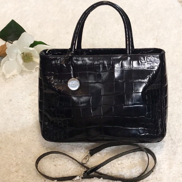 Furla Handbags - 🖤 FURLA ITALY BLACK LEATHER SATCHEL DR BOSTON BAG